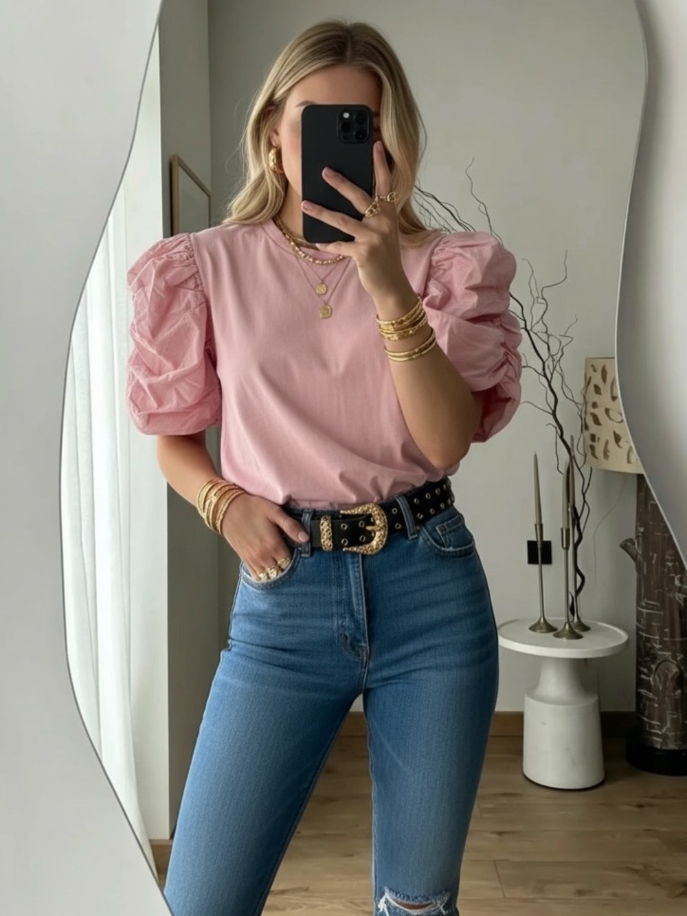 Zara Blush Puff Sleeve Blouse